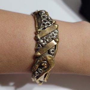 Vintage Artisan Mixed Metals Silver Brass Cuff Bracelet Southwest Brutalist